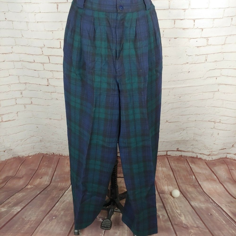 Vintage Giorgio Sant Angelo Pants Womens Size 12 Plaid High Waist Pleated Wool - Picture 2 of 6
